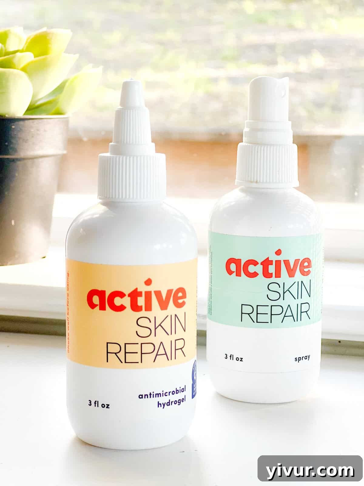 Does Hypochlorous Acid Really Repair Skin? An Honest Review 2 Active Skin Repair products, featuring a spray bottle and a gel tube, laid out on a clean surface.