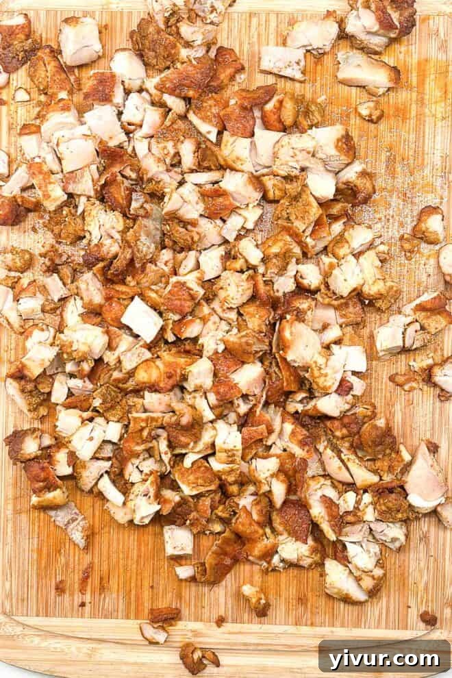 chicken chopped on a cutting board 