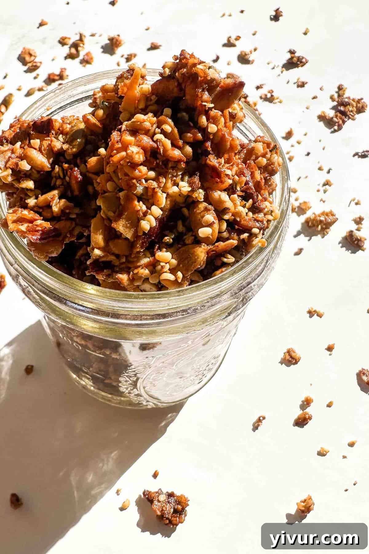 a mason jar filled with grain free granola