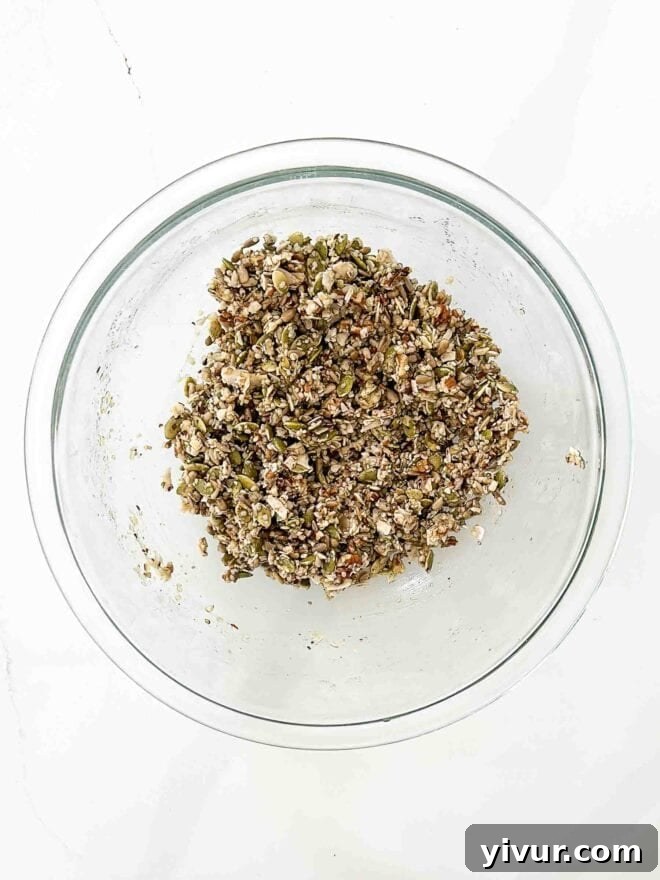 nuts and seeds in a glass bowl