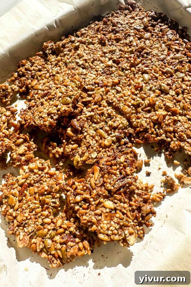 grain free granola broken up on a baking sheet 