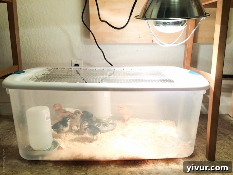 Shawn's custom-built brooder provides a warm and safe environment for the chicks.