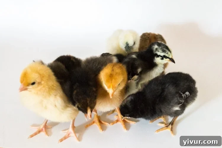 Several baby chicks huddled closely together in a cute, fluffy pile.