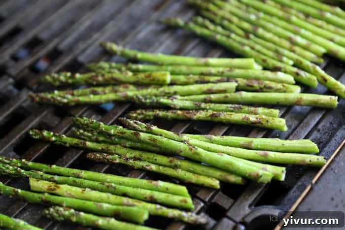 Perfect Grilled Asparagus 12 Perfectly grilled asparagus with visible char marks