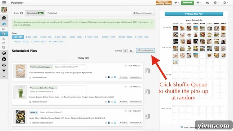 Click Shuffle Queue to mix up the pins scheduled for Tailwind