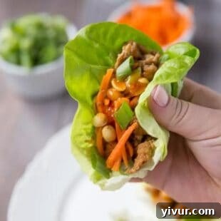 Healthy Asian ground turkey lettuce wraps, colorful and fresh.