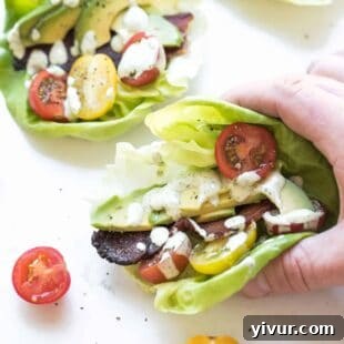 Crisp BLT lettuce wraps, a low-carb and refreshing meal option.