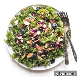 Keto Kale Pomegranate + Blueberry Salad