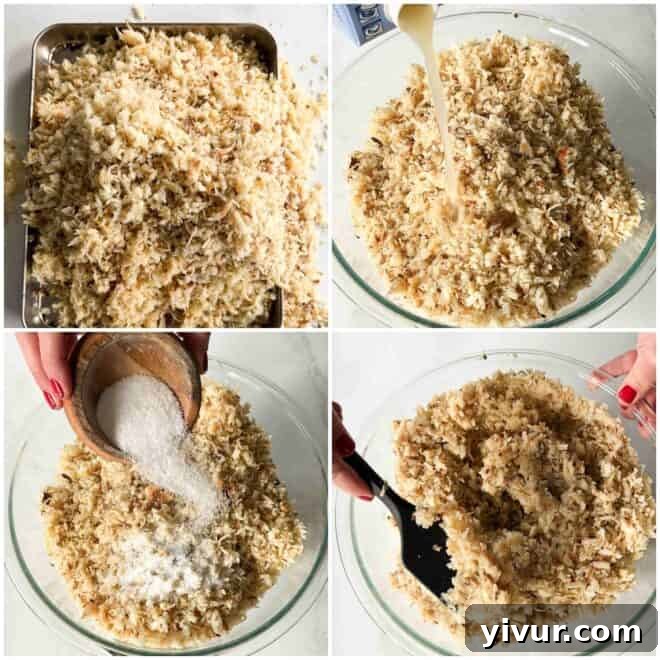 Mixing shredded potatoes with egg whites and salt