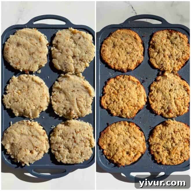 Partially baked hash browns in muffin top pans