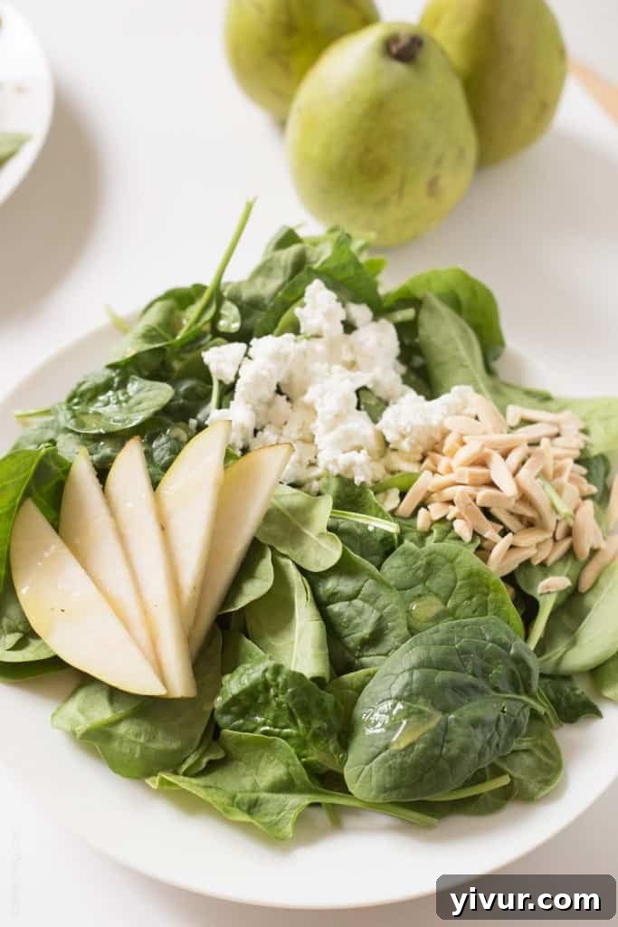 Sweet Pear and Tangy Goat Cheese Spinach Salad 2 Pear and Goat Cheese Spinach Salad: A vibrant and healthy meal idea, perfect for lunch or dinner. #glutenfree #vegetarian