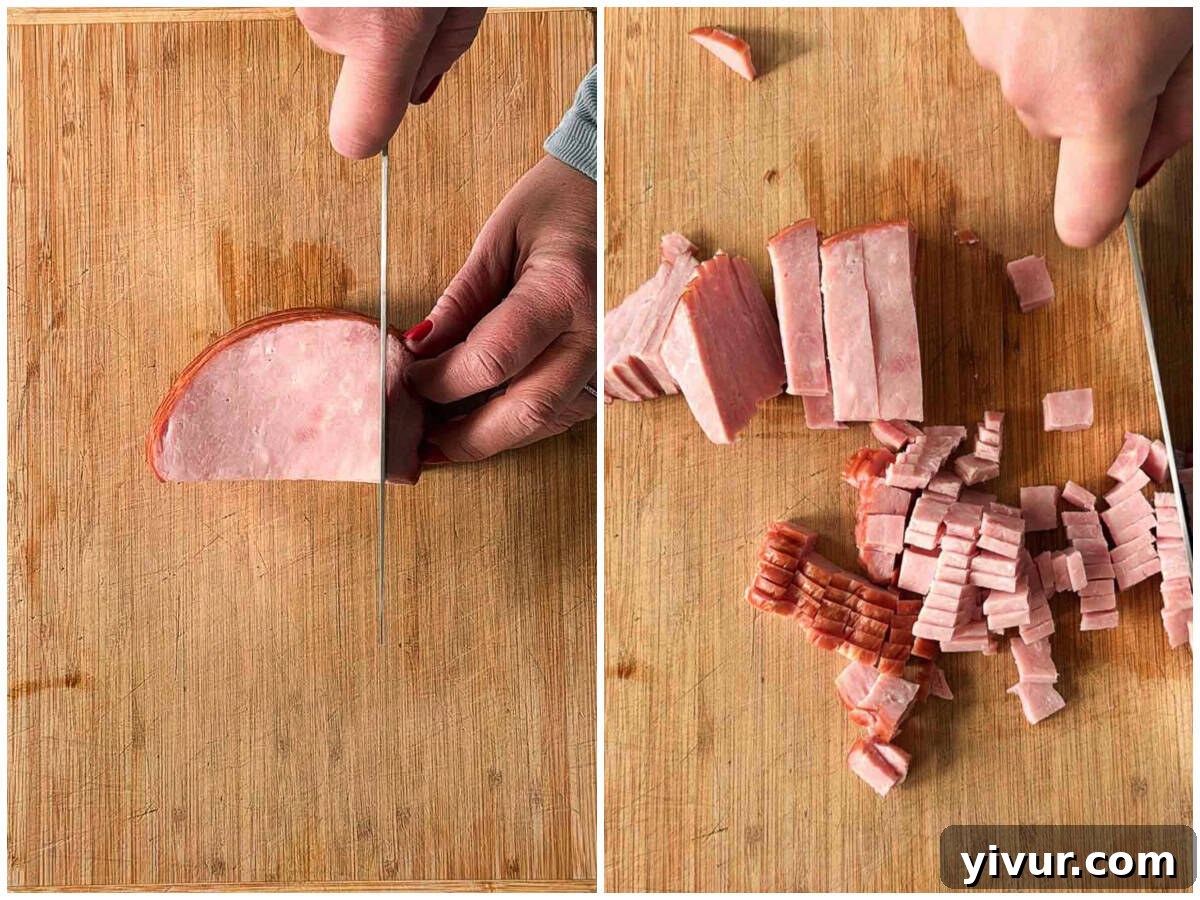 Chopped ham in a bowl