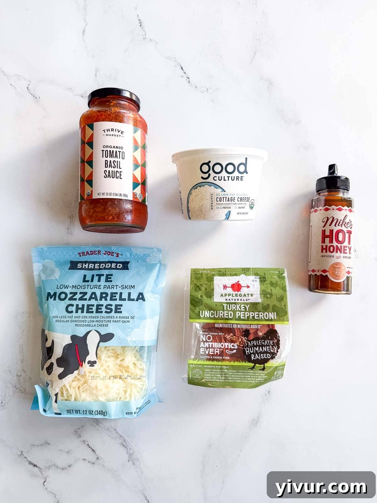 Ingredients for High Protein Pizza Dip with Cottage Cheese and Pepperoni