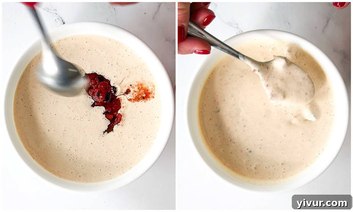 Protein-Boosted Cottage Cheese Queso 5 Step 2: Smooth blended cheese mixture in a microwave-safe bowl, with drained fire-roasted tomatoes and green chiles being stirred in.