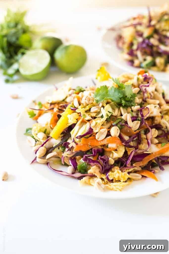 Vibrant Rainbow Chopped Thai Chicken Salad with an array of colorful vegetables
