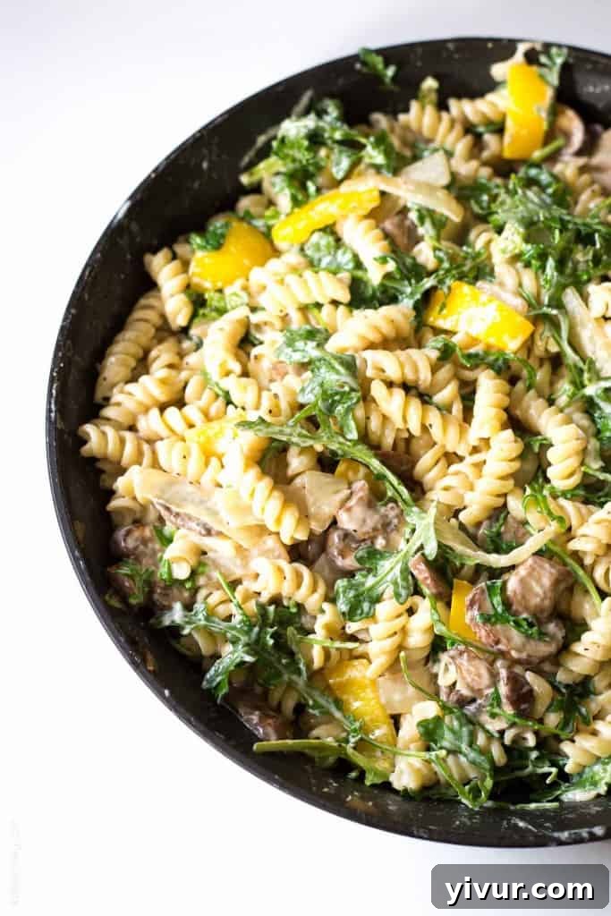 Easy 15-Minute Creamy Pasta with Mascarpone Cheese, Mushrooms, and Bell Peppers