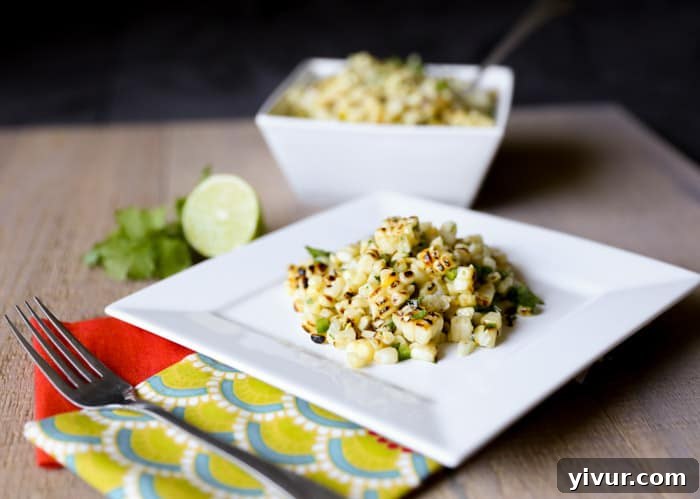 Close-up of the vibrant and fresh Mexican Charred Corn Salad