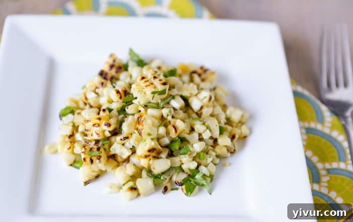 Another beautiful shot of Mexican Charred Corn Salad, ready to be enjoyed