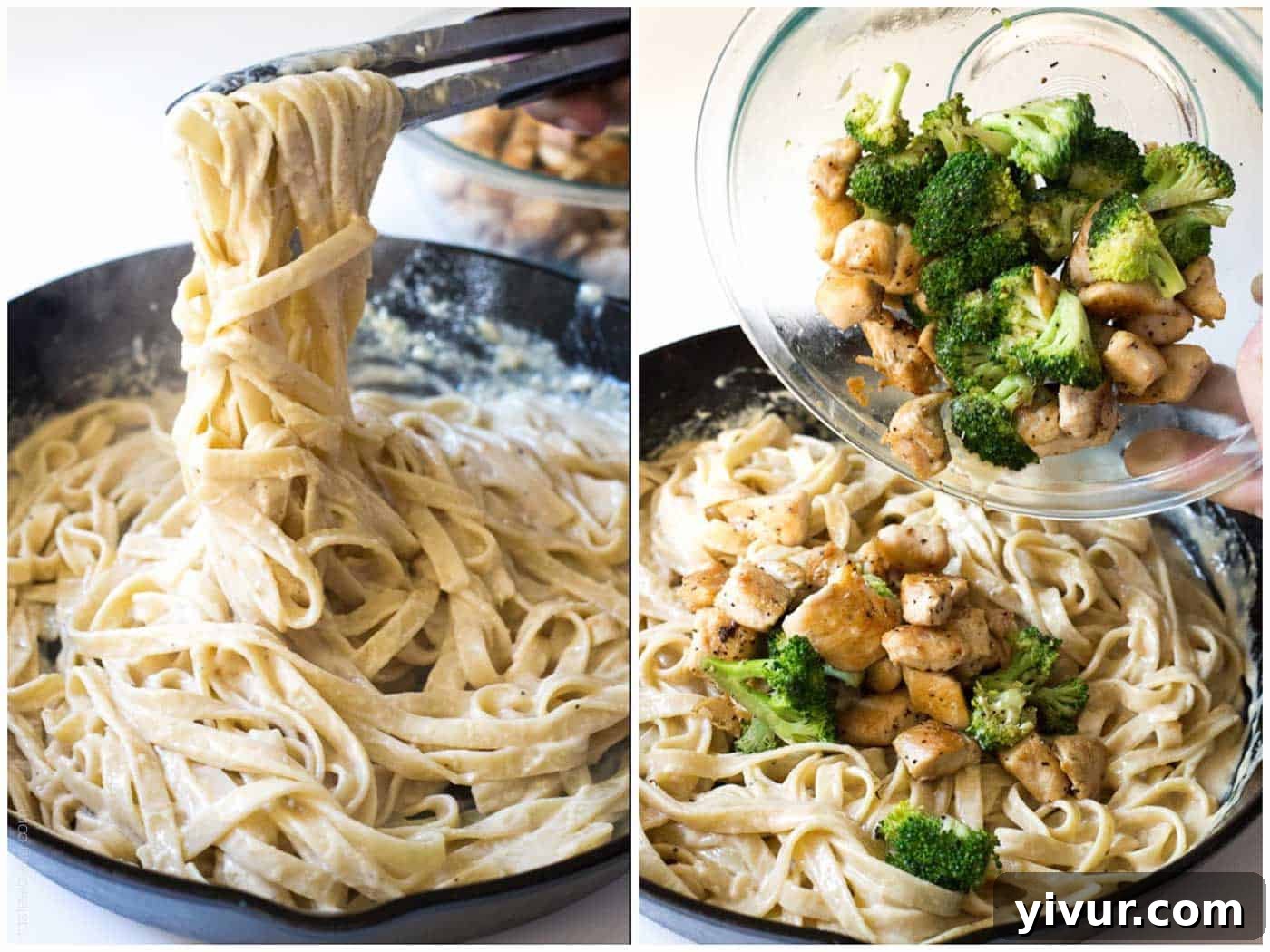 Quick Creamy Chicken Broccoli Fettuccine Alfredo 6 Making homemade broccoli chicken fettucine alfredo