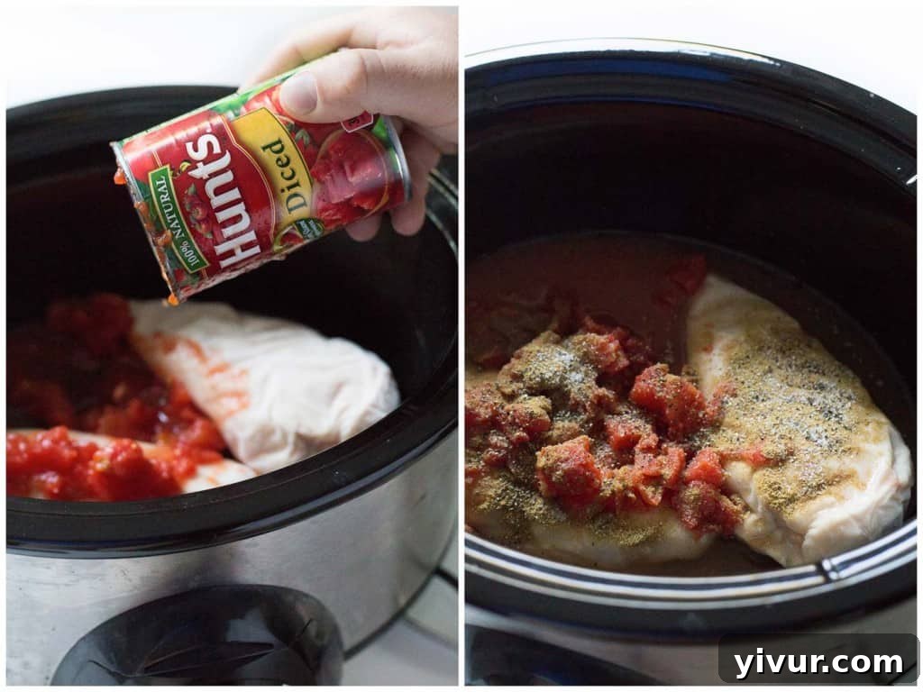 An array of freshly made Slow Cooker Mexican Shredded Chicken Tacos, piled high with fresh ingredients, a healthy and delicious meal.