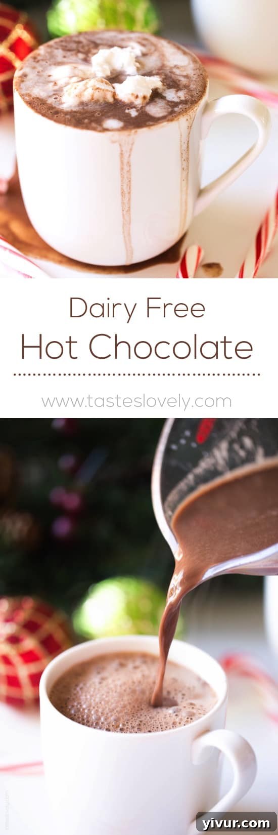 A tall glass of dairy-free hot chocolate topped with a mountain of coconut whipped cream, ready to delight.