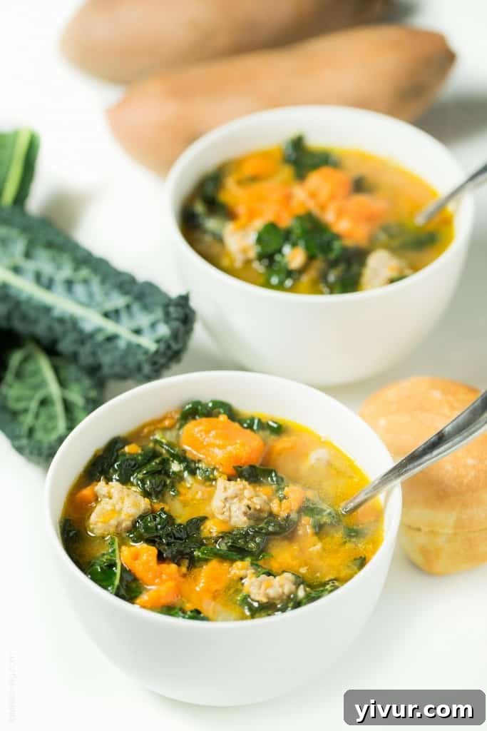 Comforting Sausage, Sweet Potato, and Kale Soup - A Healthy Dinner Idea
