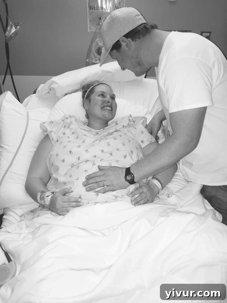Pregnant woman on hospital bed rest with her partner by her side, bonding during a challenging time