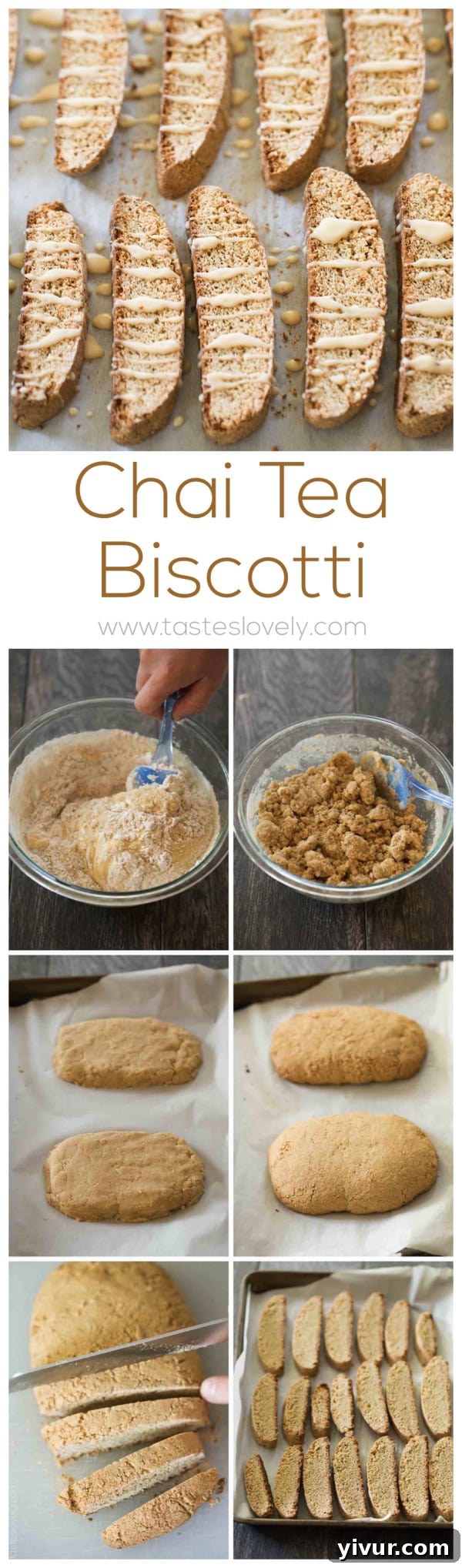 Beautifully arranged Chai Spice Biscotti with a rustic backdrop, highlighting the delicious glaze.