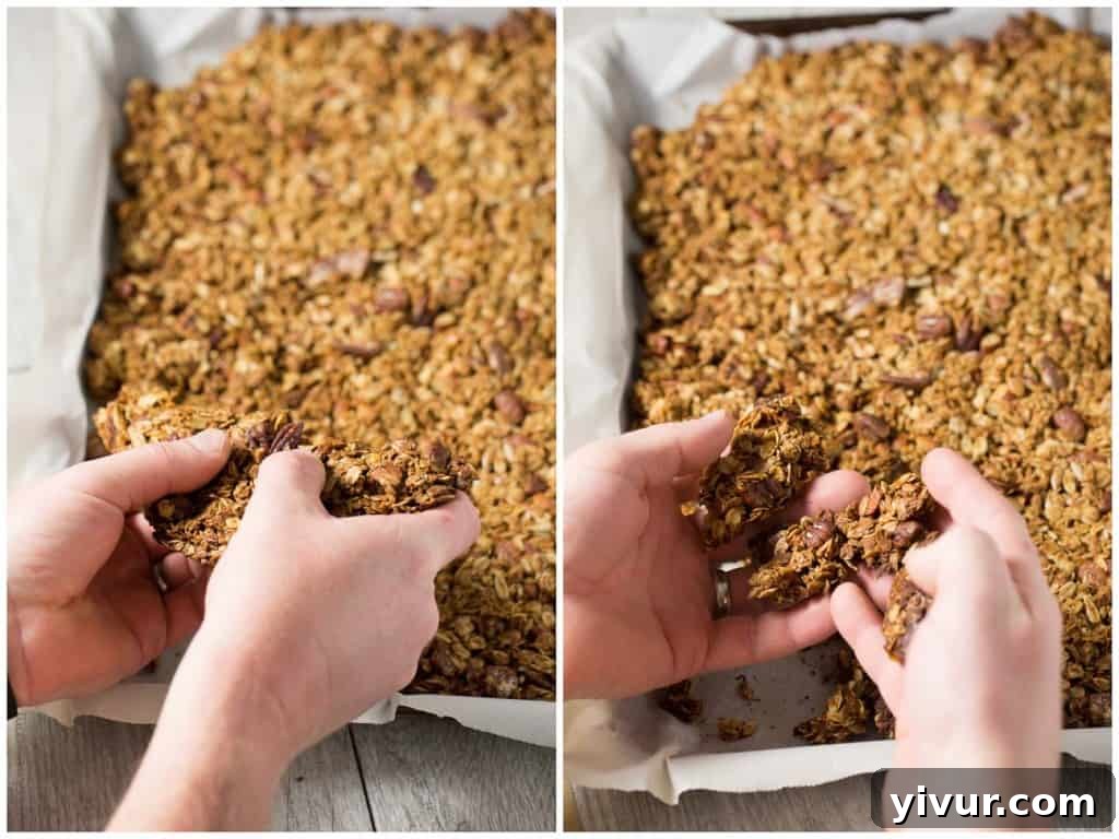 A bowl of Nutty Coconut Oil Cluster Granola with milk and fresh blueberries, ready to be enjoyed.