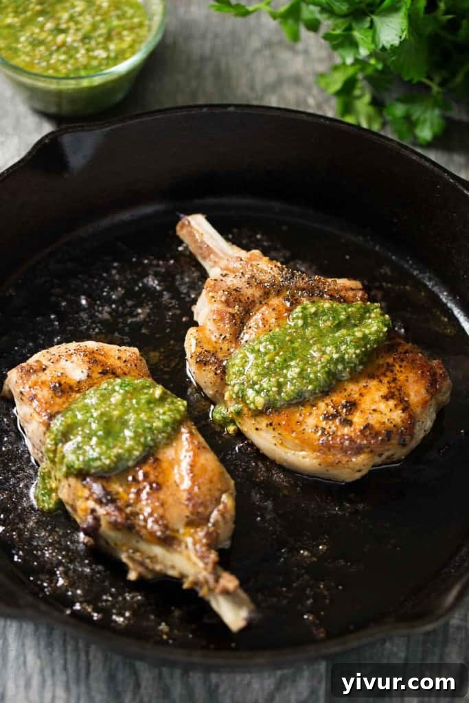 Sun-Kissed Pork Chops with Zesty Orange Parsley: Whole30 and Keto Perfect 7 A close-up of the orange parsley sauce, showcasing its vibrant color and fresh ingredients.