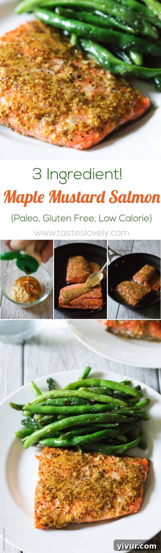 Healthy Maple Mustard Glazed Salmon recipe - just 3 ingredients and 20 minutes! (paleo, gluten free, dairy free, skinny, low calorie)