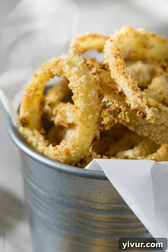 Golden Rings of Oven-Baked Crunch 2 Crispy Oven Baked Onion Rings - Golden brown and perfectly crunchy