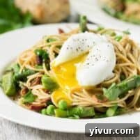 Spring Pasta with Bacon and Poached Egg