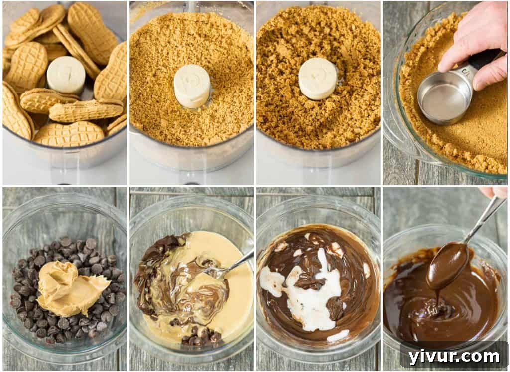 Peanut Butter Lovers Ice Cream Pie - a no bake dessert with a NUTTER BUTTER crust, vanilla and peanut butter cup ice cream filling, and a peanut butter chocolate sauce drizzled on top