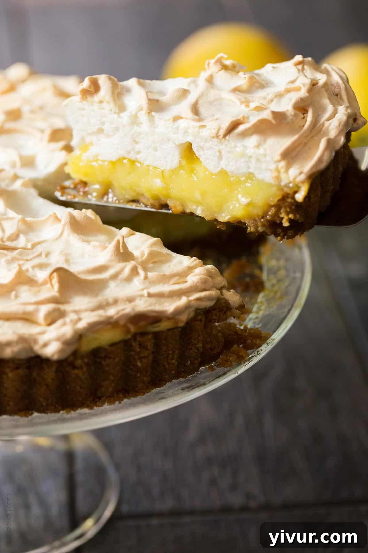 Dairy-Free Coconut Oil Lemon Meringue Pie with a golden graham cracker crust