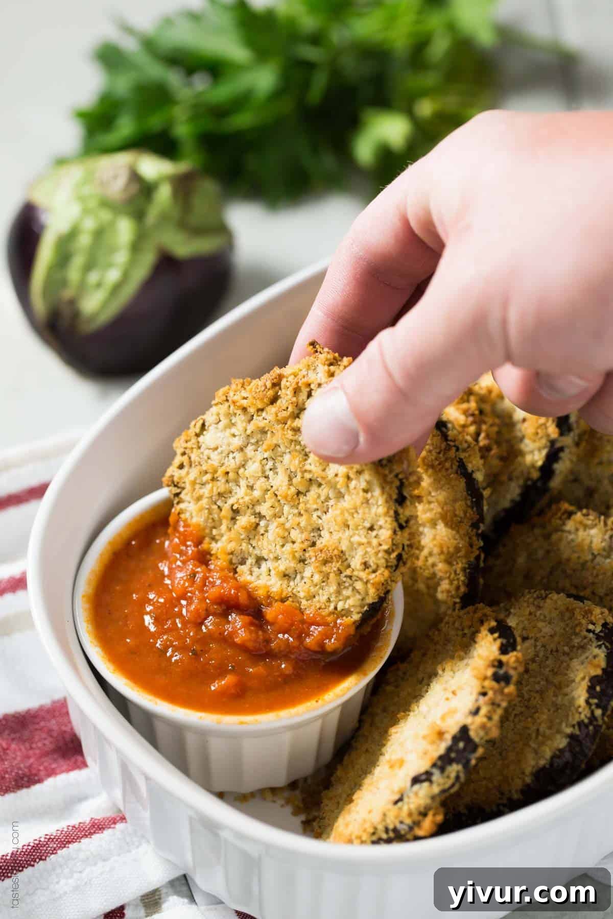 Vegan Crunchy Baked Eggplant Bites, perfectly golden brown and crispy