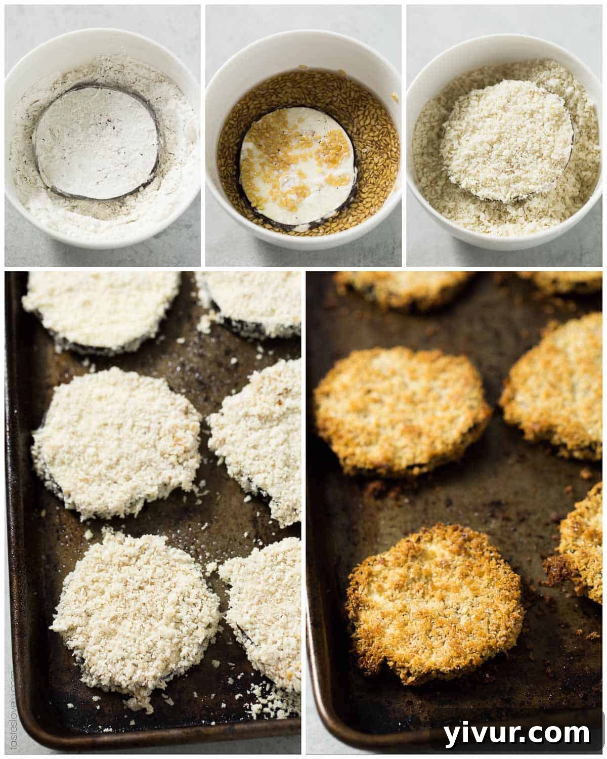 A trio of perfectly toasted Vegan Crunchy Baked Eggplant Sandwich Melts with bubbly melted vegan cheese.