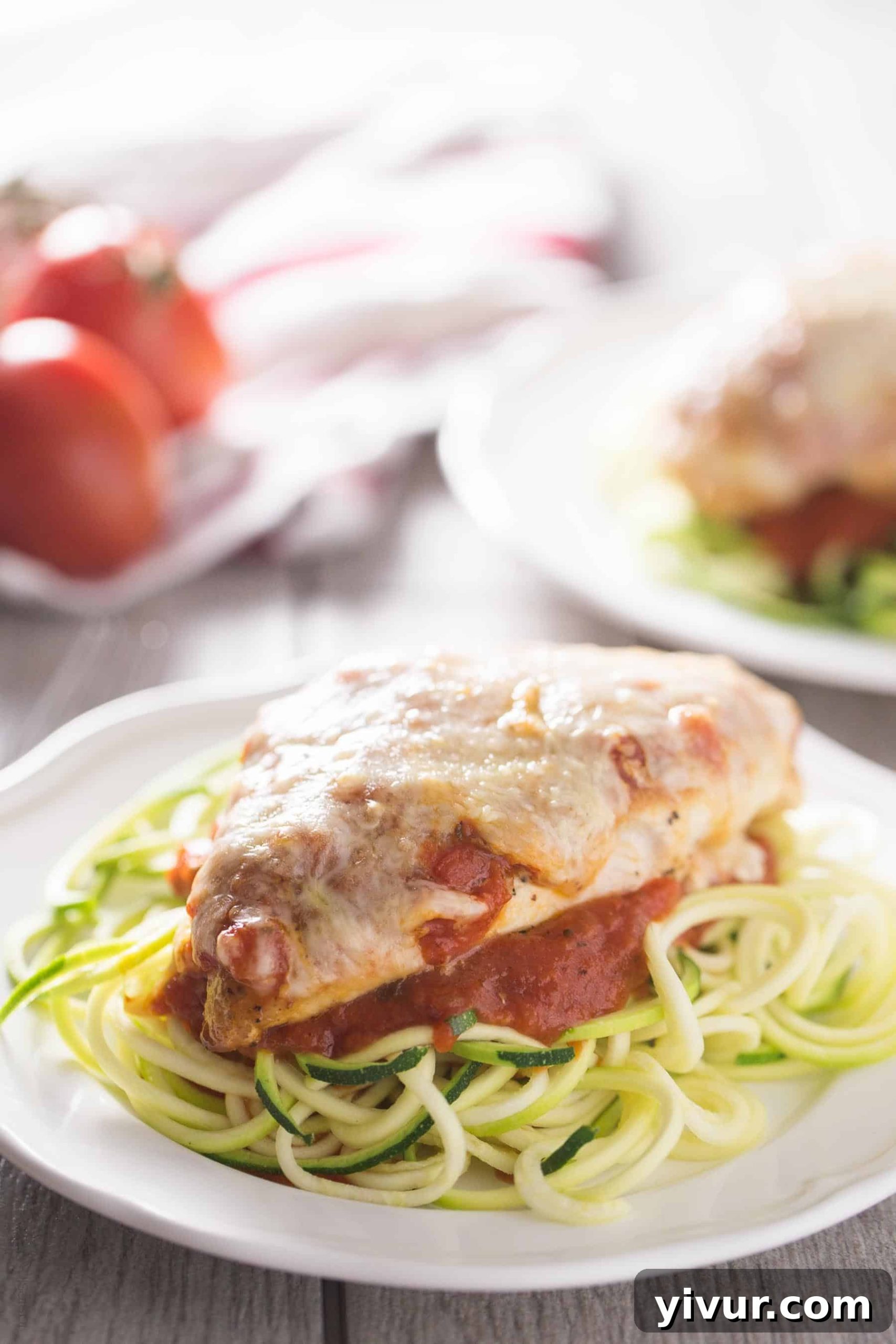 Lighter Chicken Parmesan with zucchini noodles