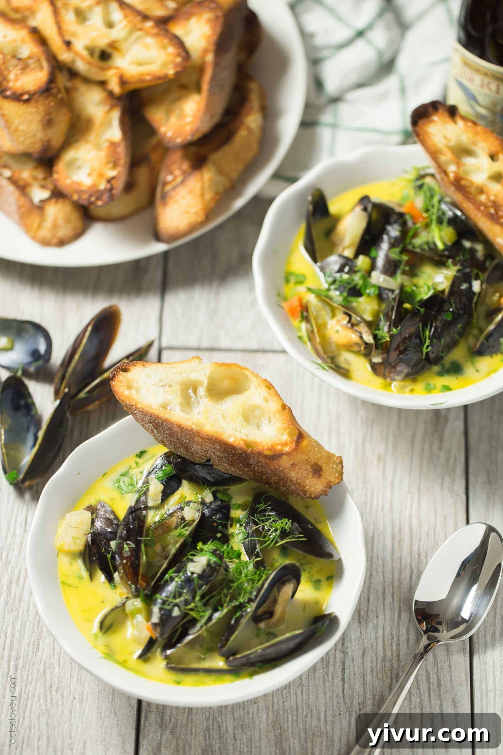 Creamy Beer Steamed Mussels - a quick and easy romantic dinner for 2