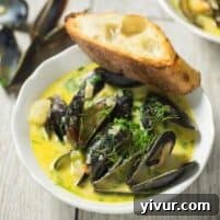Creamy Beer Steamed Mussels