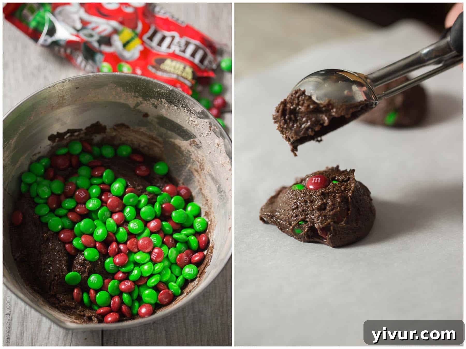 A festive plate of freshly baked M&M’S® Brownie Mix Cookies, showcasing their appealing texture and colorful candy shells.