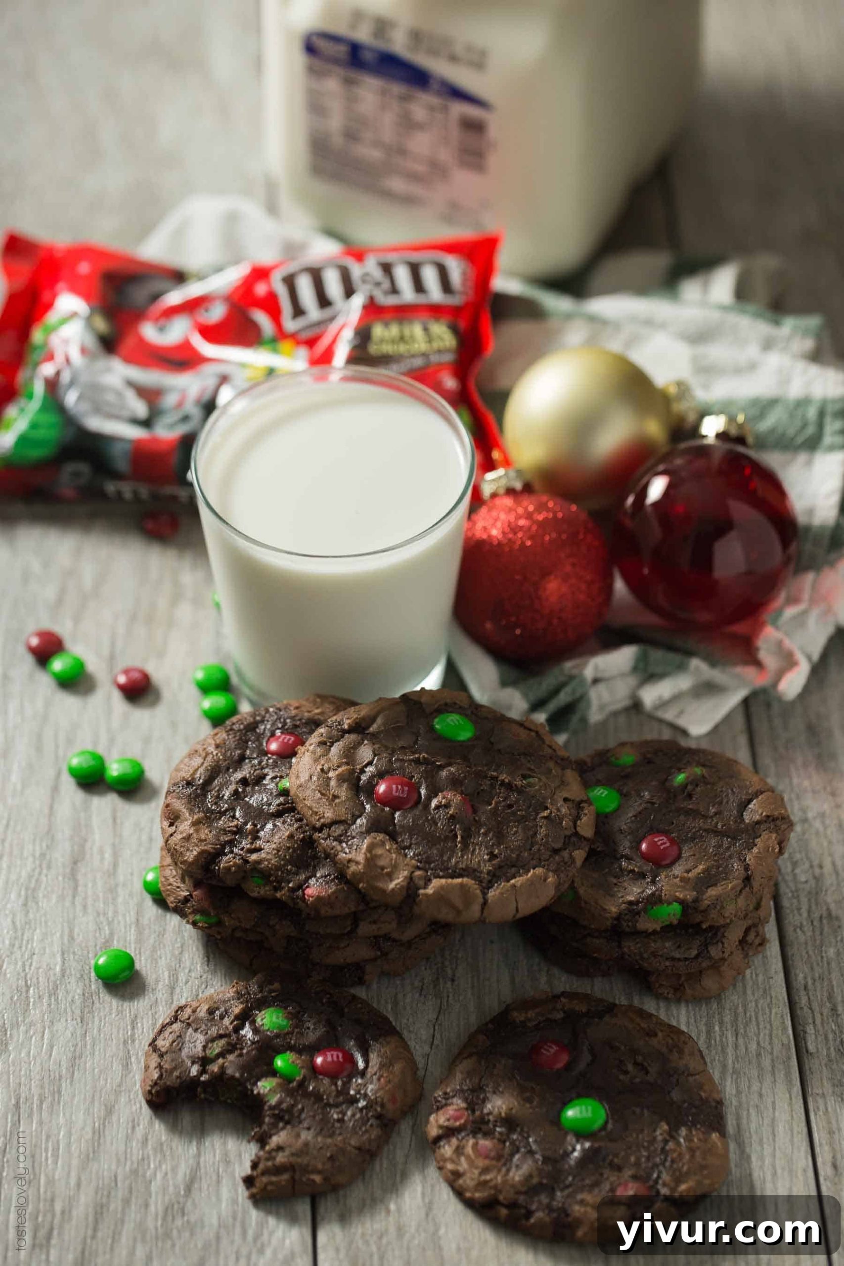A vibrant, festive platter of M&M’S® Brownie Mix Cookies, perfect for holiday gatherings and sharing with loved ones.