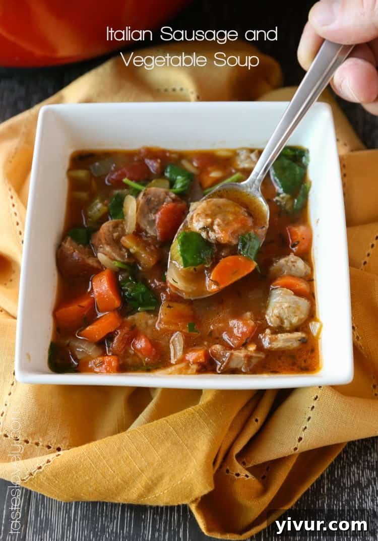 Hearty Italian Sausage and Vegetable Soup in a bowl