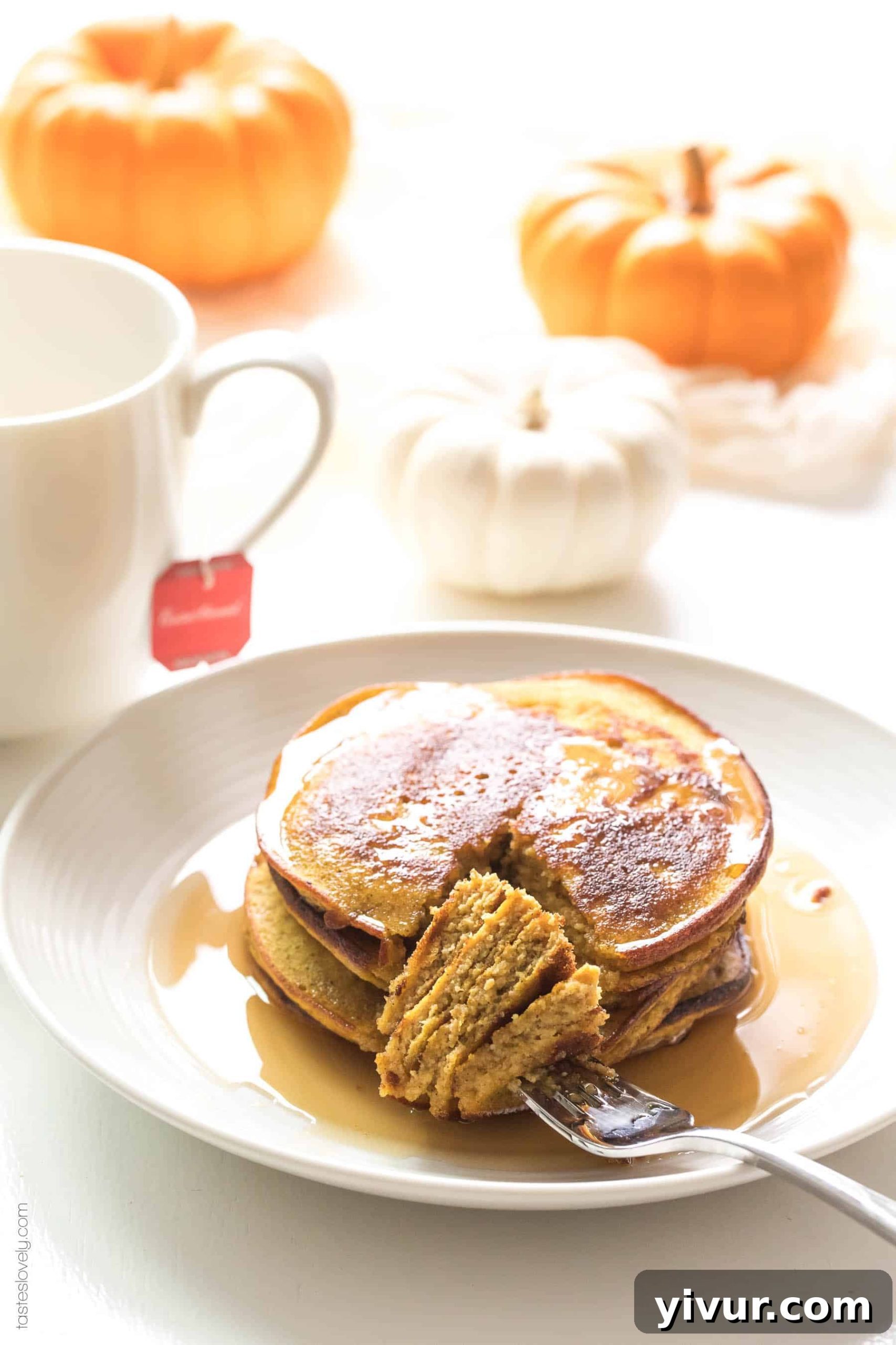 Light and fluffy Keto and Paleo Pumpkin Pancakes made with almond flour and coconut flour, showcasing their perfect texture and golden-brown edges. Ideal for a low-carb, gluten-free, and dairy-free breakfast.
