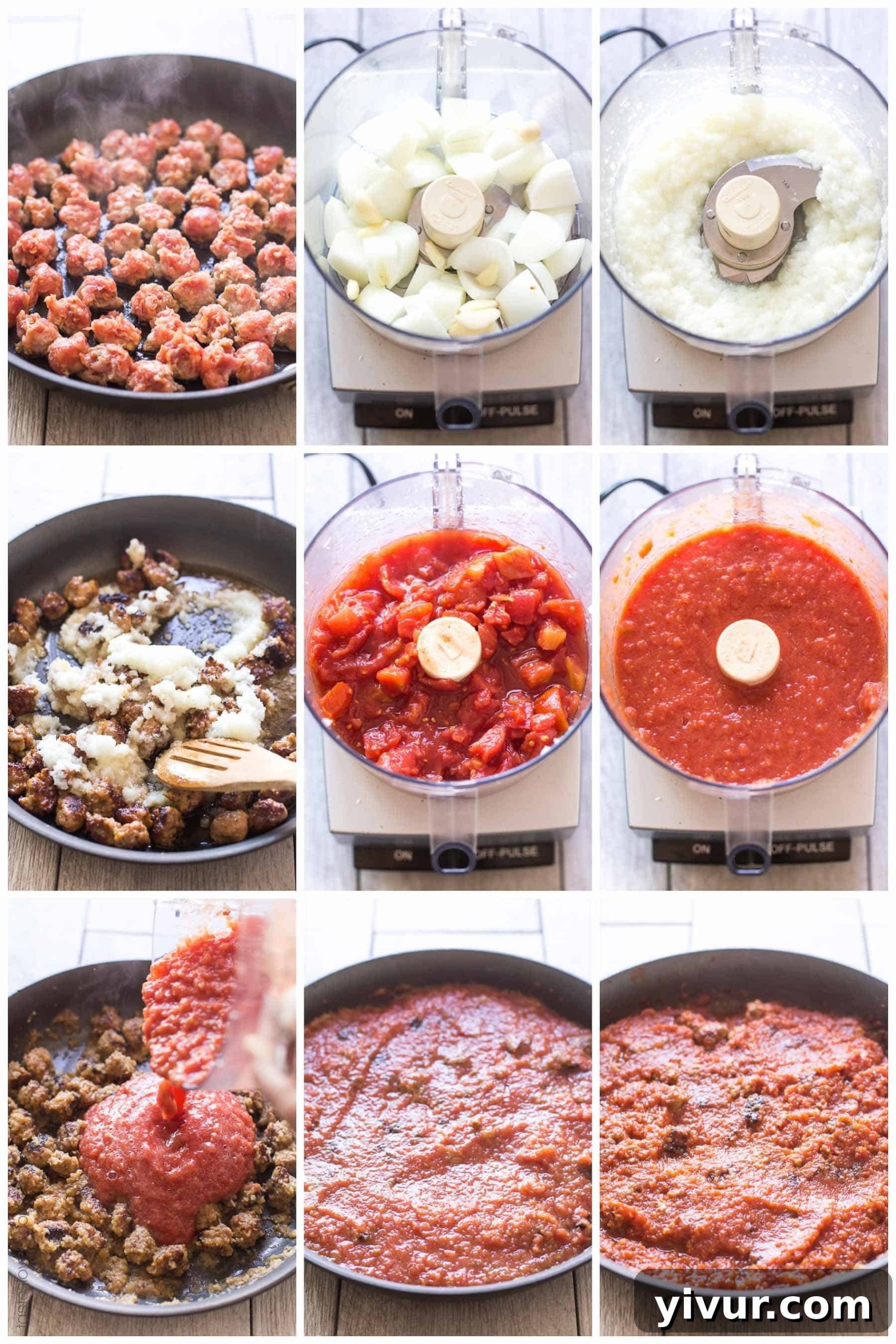 Paleo Whole30 Sausage Zoodle Marinara 4 Homemade paleo & Whole30 marinara sauce, made from canned tomatoes with italian sausage. Served over zucchini noodles. A healthy and delicious dinner recipe! Paleo, whole30, gluten free, grain free, dairy free, sugar free, clean eating.