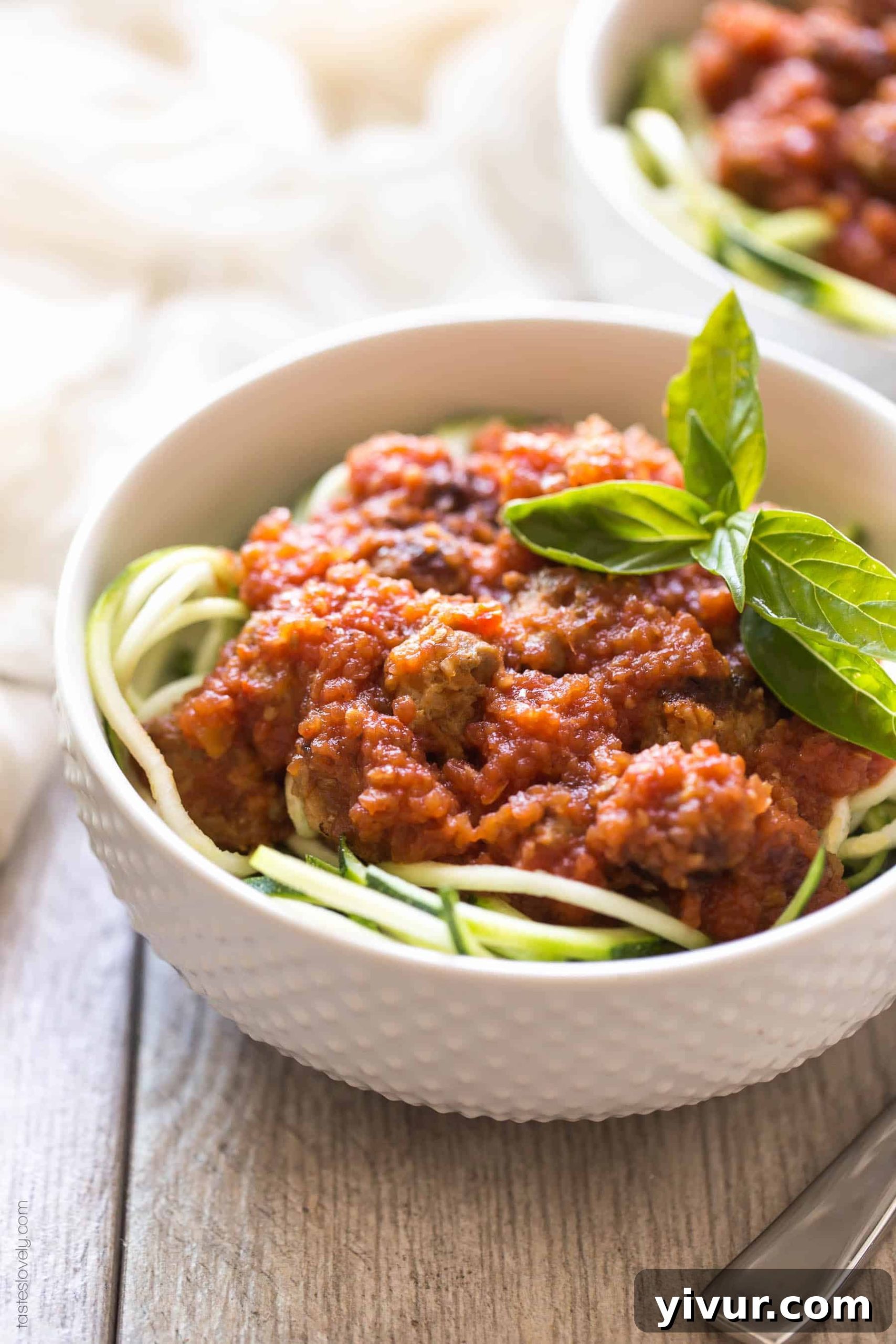 Paleo Whole30 Sausage Zoodle Marinara 5 Homemade paleo & Whole30 marinara sauce, made from canned tomatoes with italian sausage. Served over zucchini noodles. A healthy and delicious dinner recipe! Paleo, whole30, gluten free, grain free, dairy free, sugar free, clean eating.