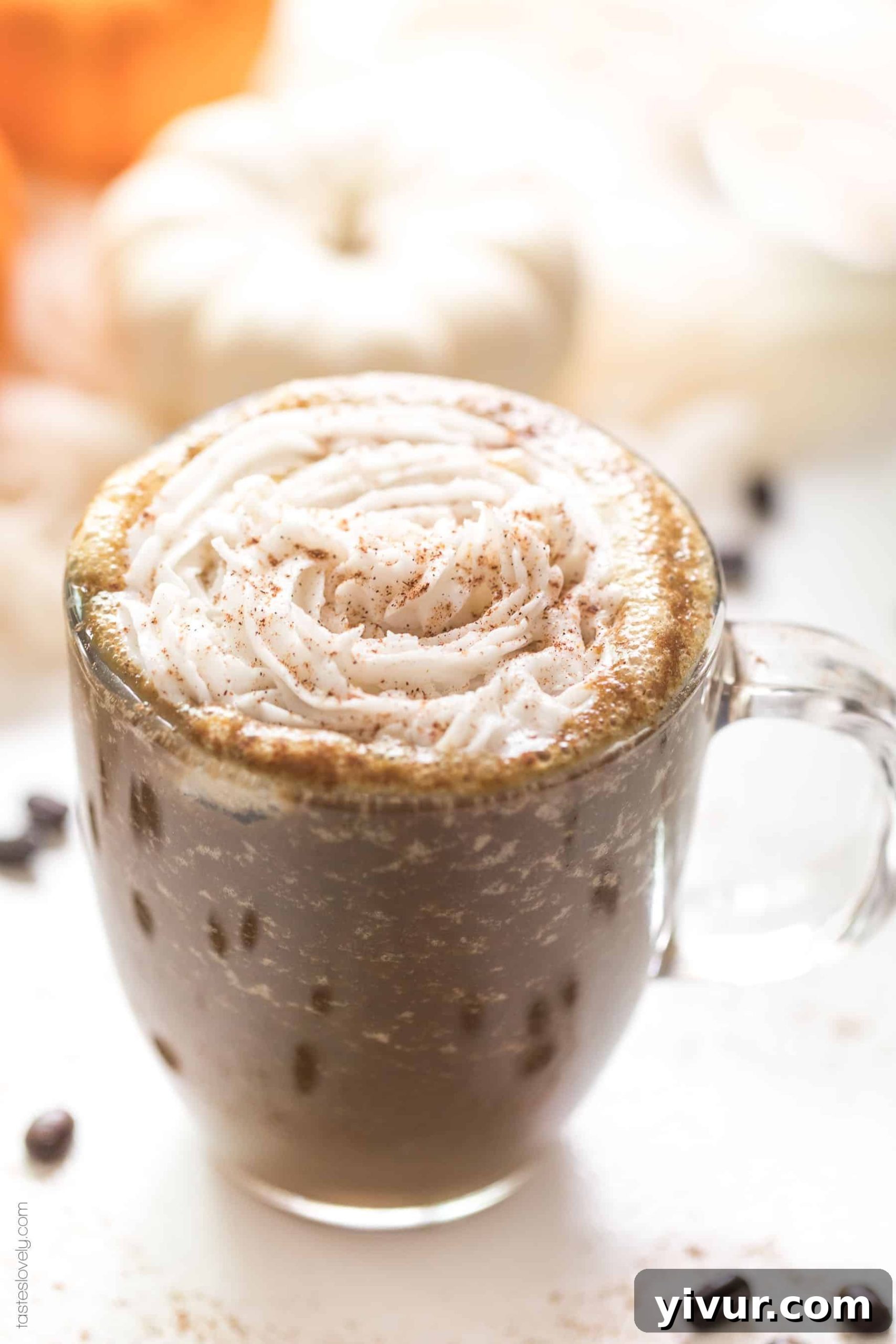 Paleo & Whole30 Pumpkin Spice Latte - flavored with real pumpkin puree. Made in a blender, no fancy coffee machines needed! Paleo, Whole30, dairy free, sugar free, gluten free, vegan, clean eating.