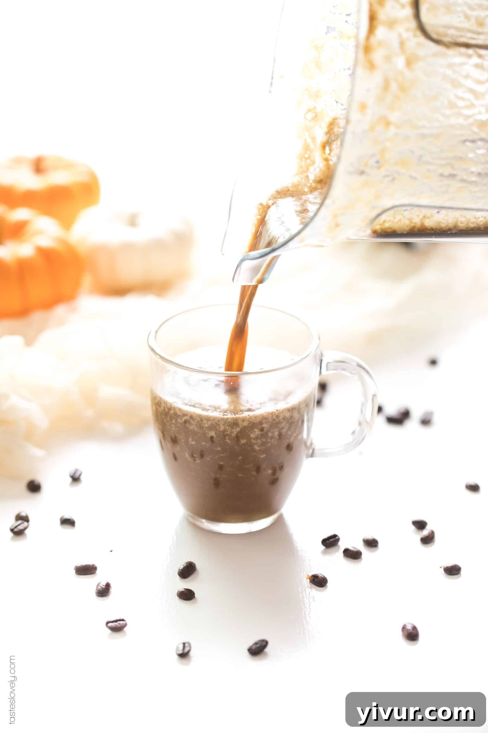 Paleo & Whole30 Pumpkin Spice Latte - flavored with real pumpkin puree. Made in a blender, no fancy coffee machines needed! Paleo, Whole30, dairy free, sugar free, gluten free, vegan, clean eating.
