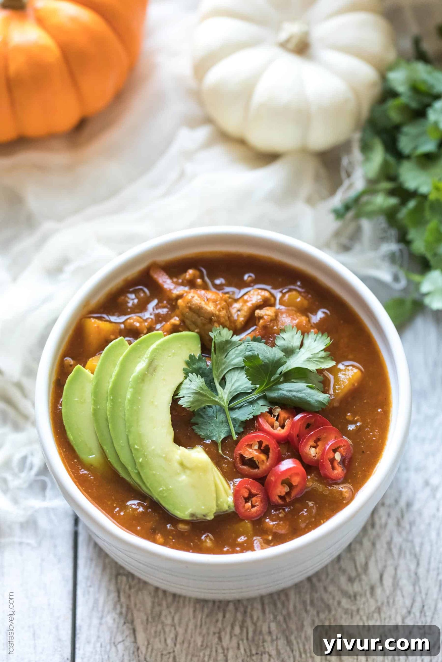 Hearty Paleo & Whole30 Pumpkin Turkey Chili, brimming with wholesome vegetables and lean ground turkey. A delicious, no-bean option for healthy eating.