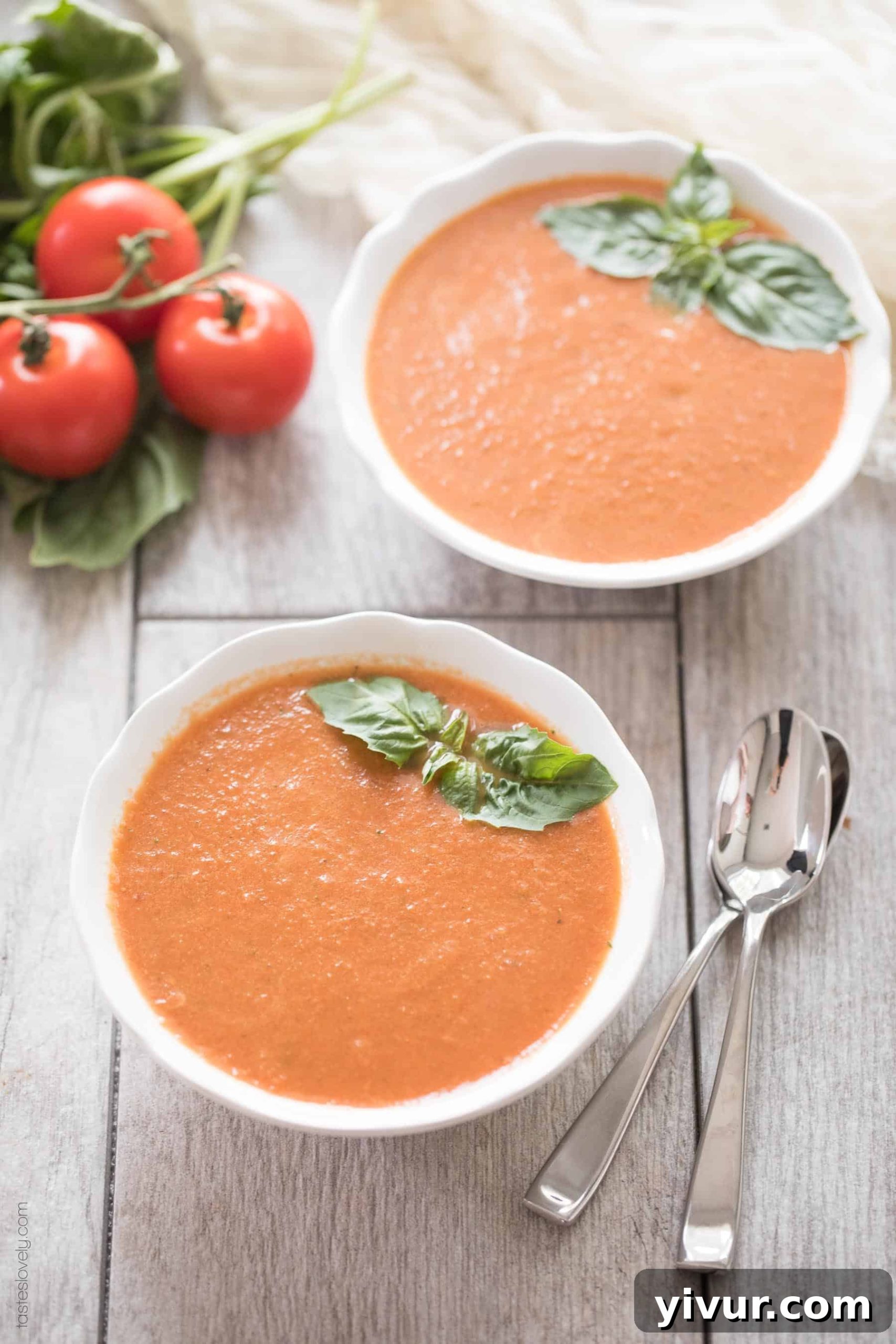 Paleo & Whole30 Tomato Basil Soup - made with canned tomatoes and in the blender, ready in 15 minutes! (dairy free, gluten free, sugar free)